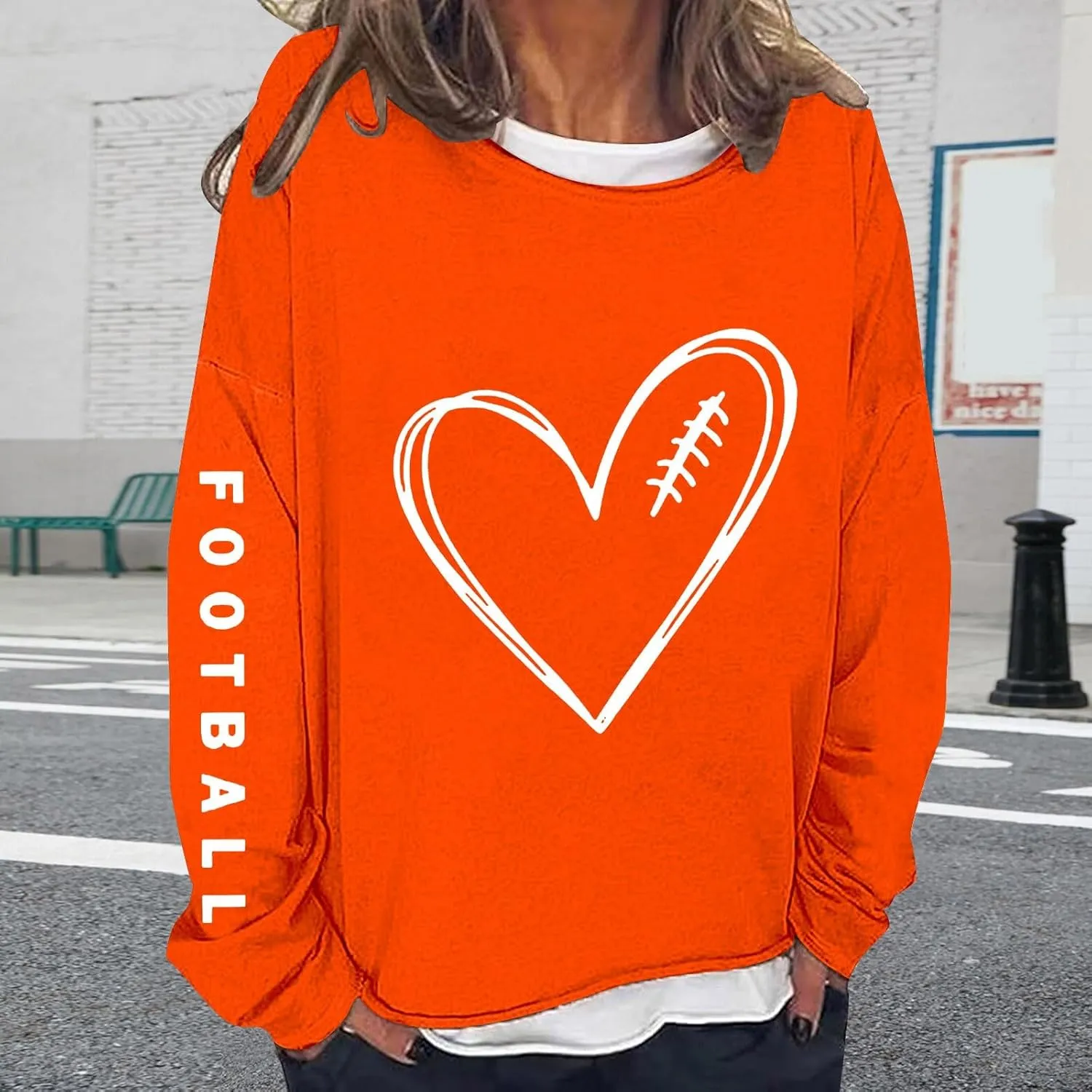Women's Baseball Sequin Hoodie Funny Football Lover Gift Loose Casual Long Baseball Patches Game Day Hooded
