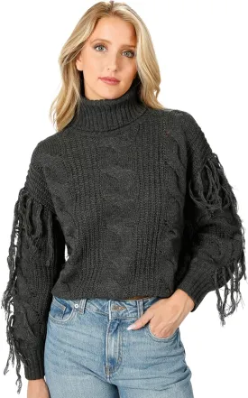Womens Cream Long Sleeve Cable Knit Fringe Turtleneck Sweater: Return to Sender Cable Knit Sweater