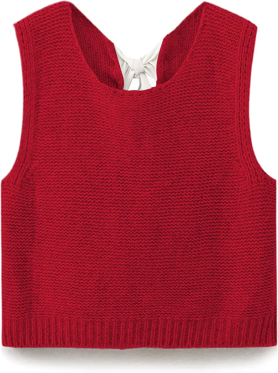 Womens Cute Bow Tie Open Back Cropped Sweater Vest Knit Tank Tops Y2k Girls Sleeveless Cardigan Pullover Shirts