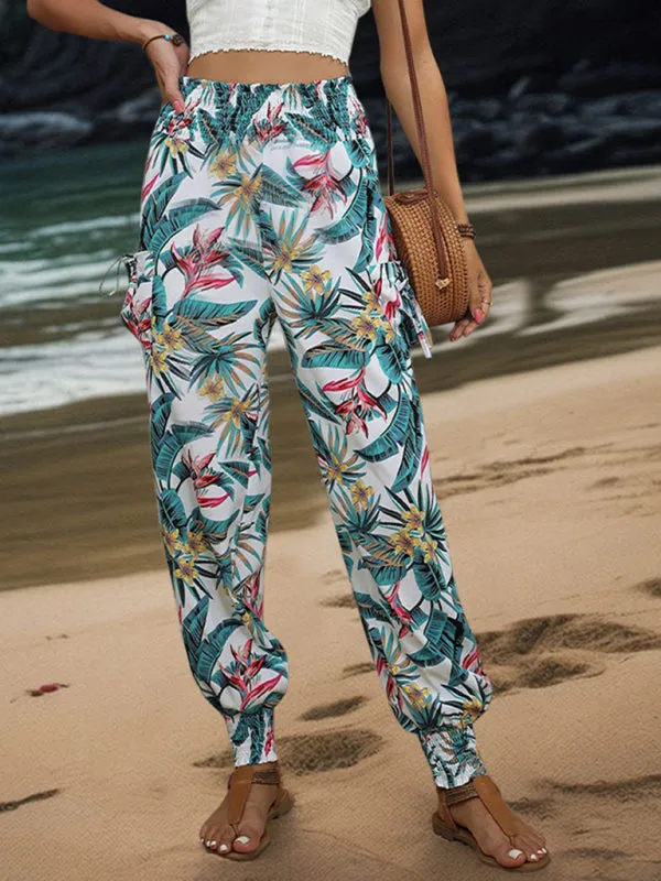 Women's Tropical Cargo Sweatpants with Smocked Waist