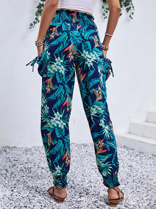 Women's Tropical Cargo Sweatpants with Smocked Waist