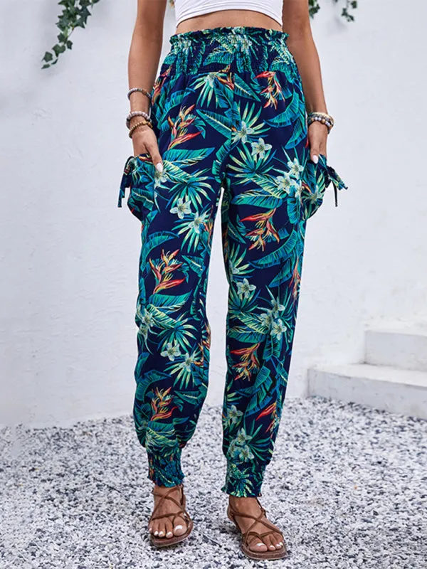 Women's Tropical Cargo Sweatpants with Smocked Waist