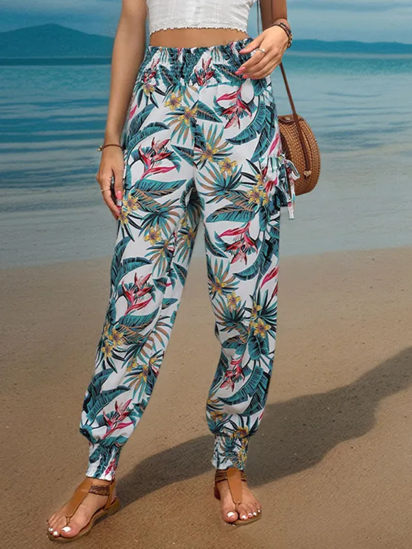 Women's Tropical Cargo Sweatpants with Smocked Waist