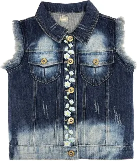 Yao Little Girls Denim Vest Spring Autumn Sequins Owl Vest Coat