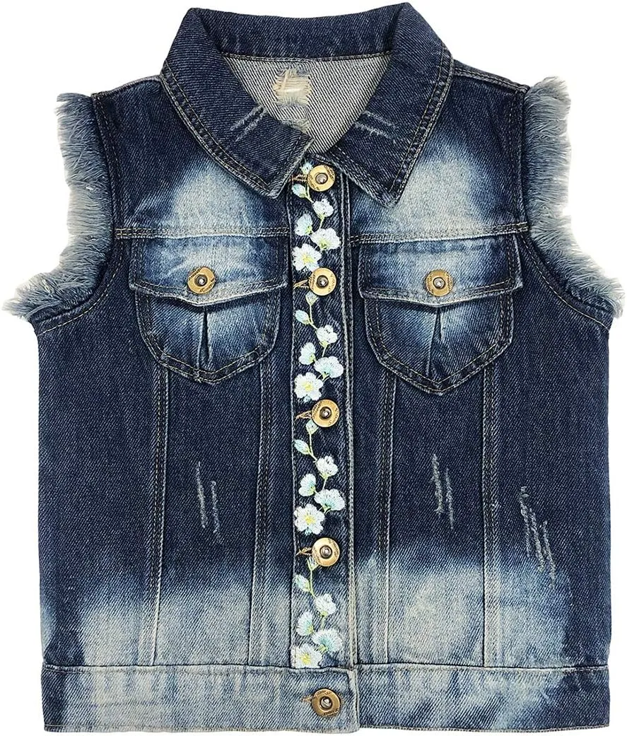 Yao Little Girls Denim Vest Spring Autumn Sequins Owl Vest Coat