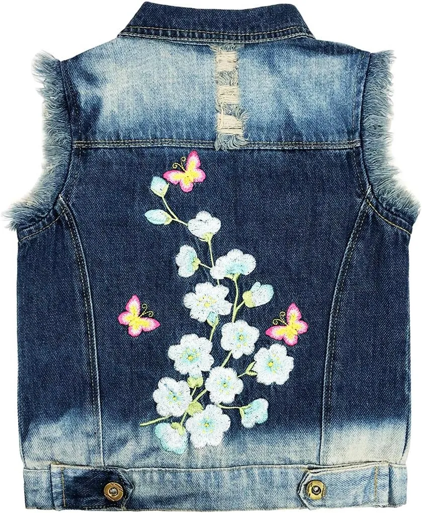 Yao Little Girls Denim Vest Spring Autumn Sequins Owl Vest Coat